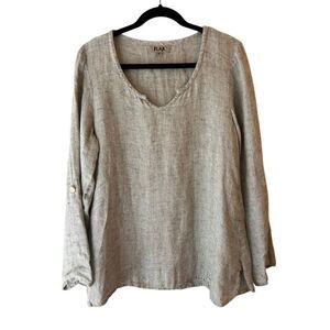 FLAX 100% Linen Blouse oversized S gray Lagenlook boho hippie minimalist quiet l